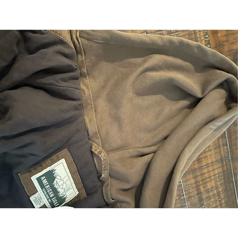 American Eagle brown trucker jacket lined hooded … - image 4